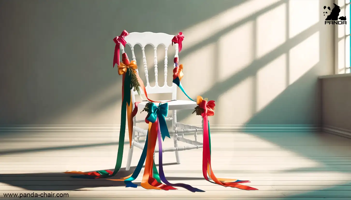 تصویر تزیین انواع صندلی عروسی با گل صد تومانی و روبان