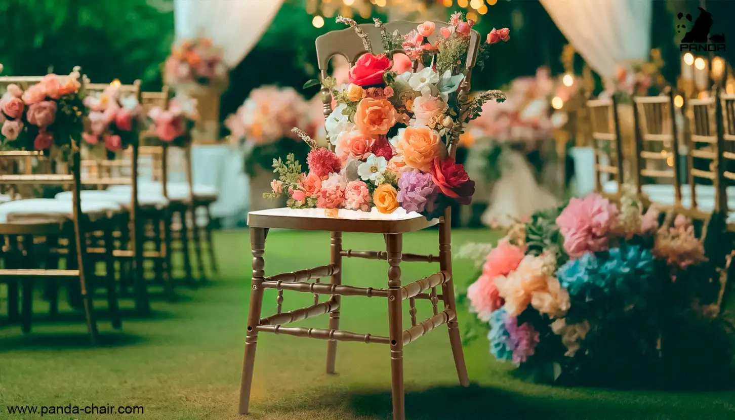 تصویر تزیین انواع صندلی عروسی با گل‌